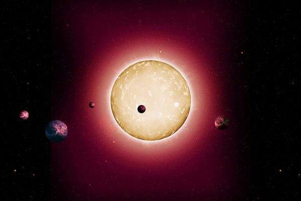 Representación artística del sistema de la estrella Kepler-444, rodeado de cinco planetas del tamaño de la Tierra. (Foto Prensa Libre: AP / Tiago Campante, Peter Devine.)