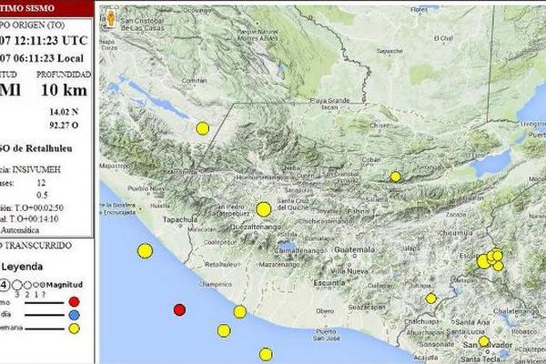 Un sismo de 4.8 Richter sacude la Costa Sur del País. (Foto Prensa Libre: Conred)