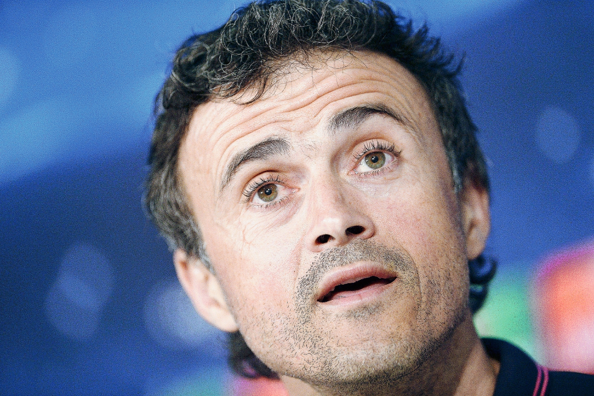 El entrenador del FC Barcelona, Luis Enrique Martínez, en la conferencia de prensa en Múnich, Alemania. (Foto Prensa Libre: EFE)
