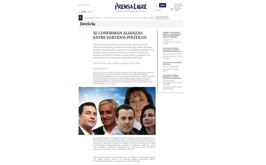 La página falsa ataca a varios candidatos a la presidencia, dos días antes de los comicios generales. (Foto Prensa Libre)
