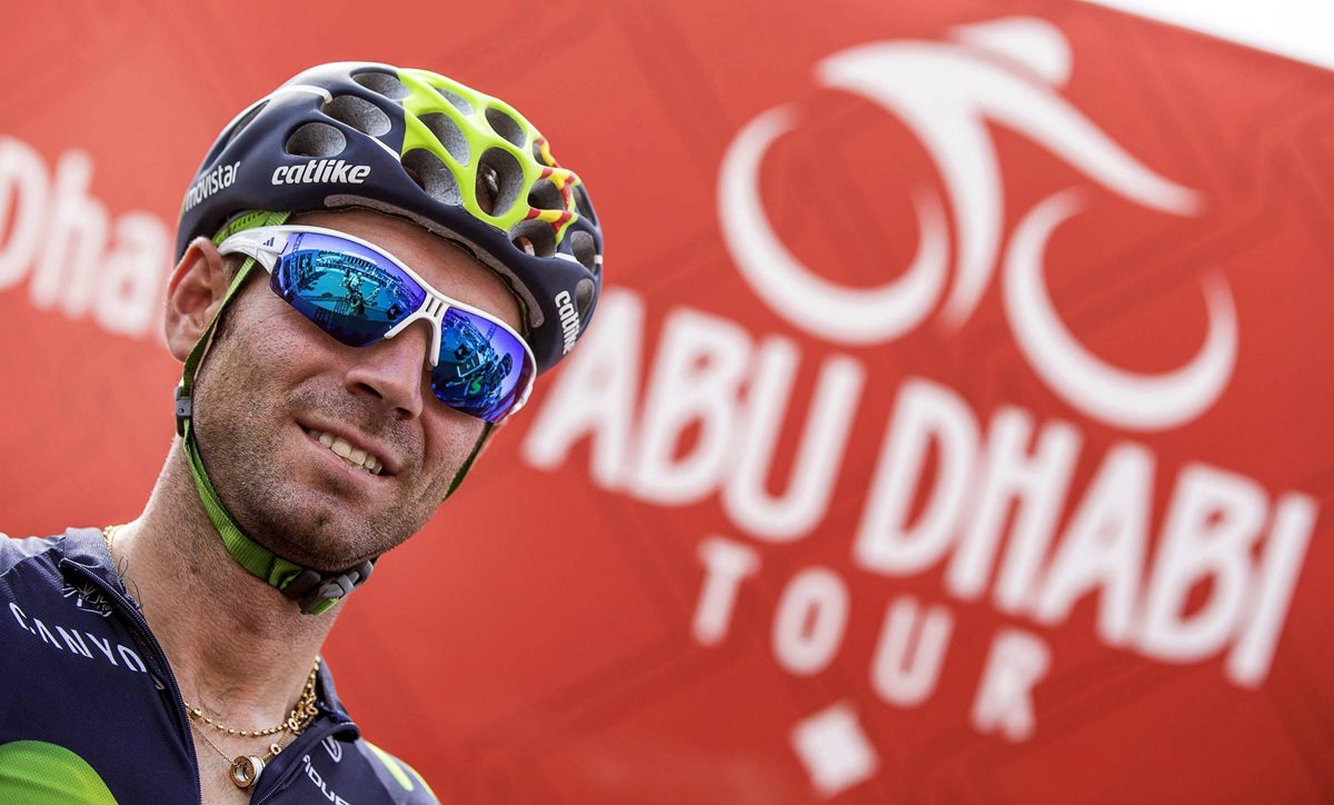 El ciclista español Alejandro Valverde del Movistar durante su reciente participación en elTour de Abu Dabi. (Foto Prensa Libre: EFE)