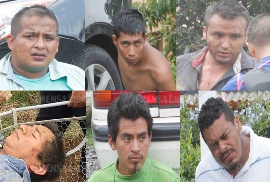 Presuntos delincuentes capturados en operativo en Santiago Sacatepéquez. (Foto Prensa Libre).