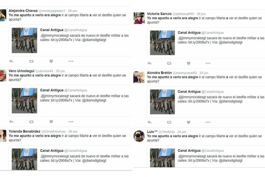 Cuentas de Twitter que apoyan labor del Gobierno con las mismas palabras. (Foto Prensa Libre: Twitter)
