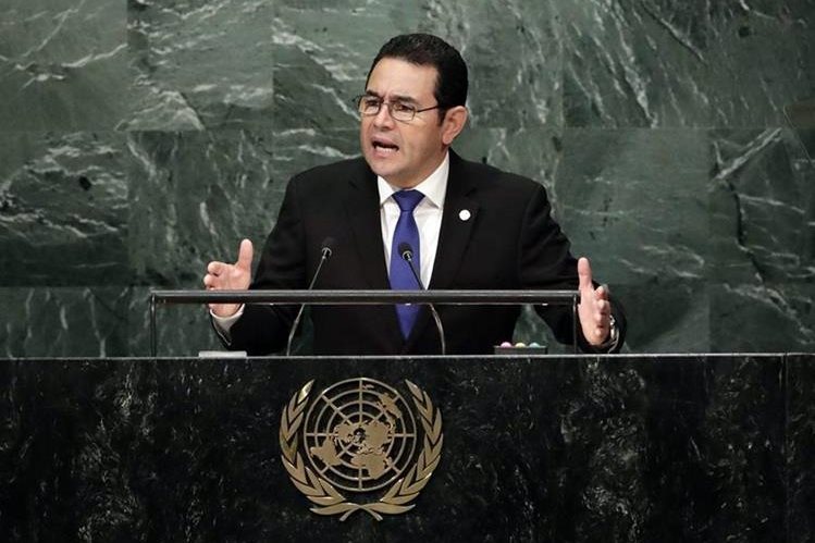 El presidente Jimmy Morales, durante su intervención en la Asamblea General de ONU en 2016. (Foto Prensa Libre: Hemeroteca PL)