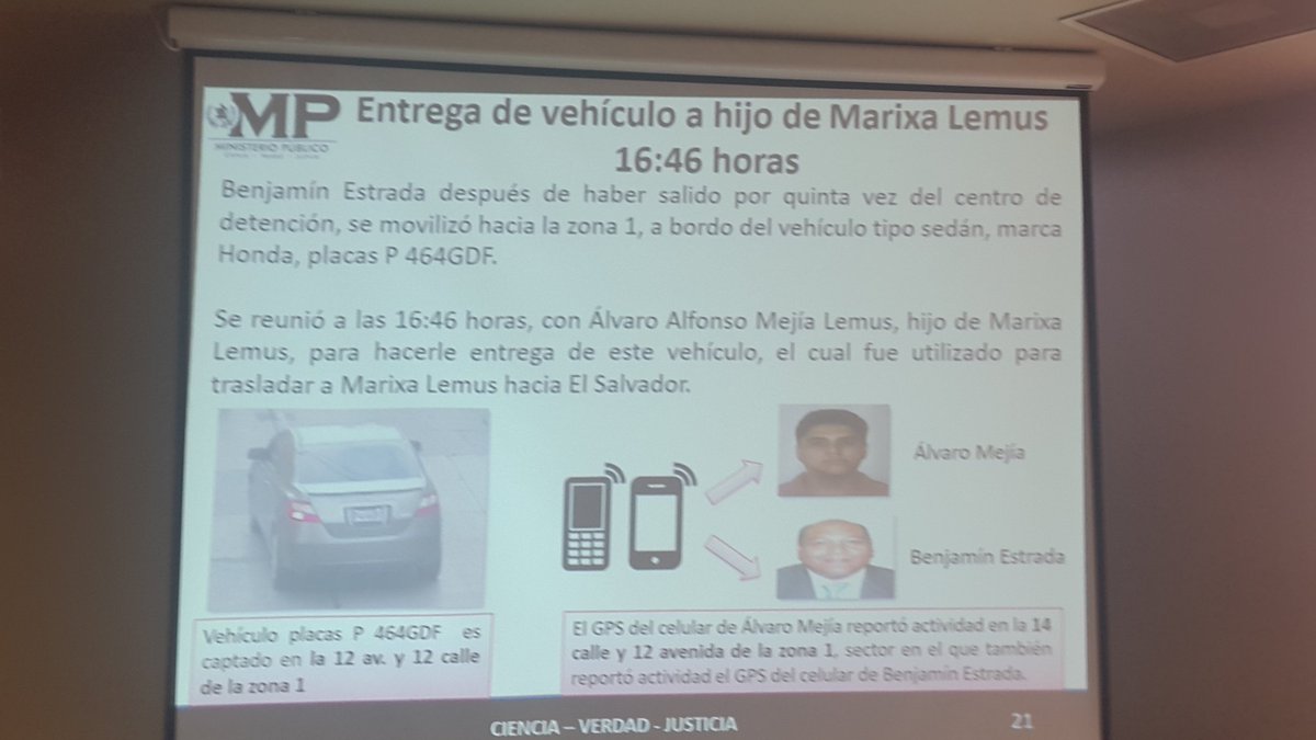 Estrada se reunió con el hijo de Lemus para entregarle el vehículo donde transportarían a La Patrona a El Salvador. (Foto Prensa Libre: MP)