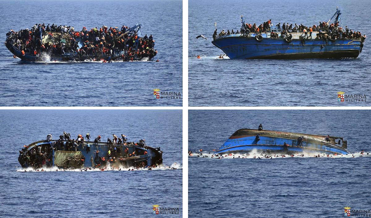 El drama de los migrantes que viajaban en un barco que volcó en las costas de Libia el el 25 de mayo del 2016. (Foto Prensa Libre: AP).