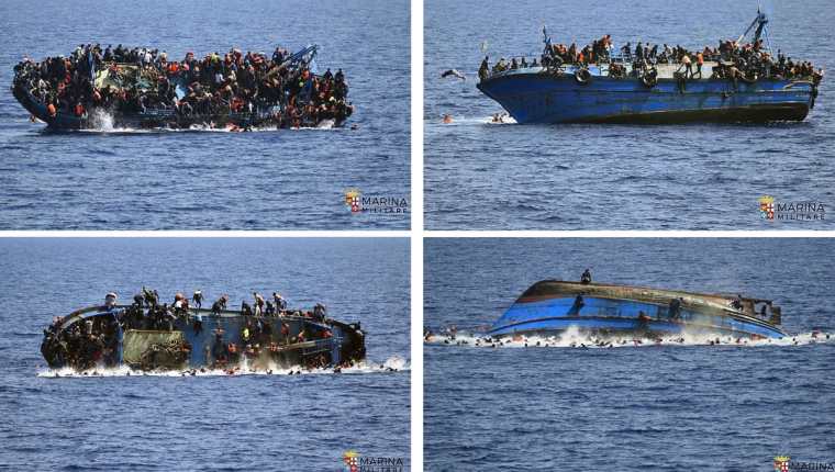 El drama de los migrantes que viajaban en un barco que volcó en las costas de Libia el el 25 de mayo del 2016. (Foto Prensa Libre: AP).