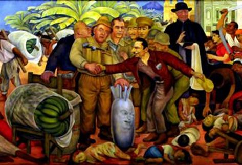 El mural  La Gloriosa Victoria , del pintor mexicano Diego Rivera, destaca en la exposición para conmemorar la Revolución del 20 de Octubre de 1944, en el Palacio Nacional de la Cultura. (Foto Prensa Libre: EFE)