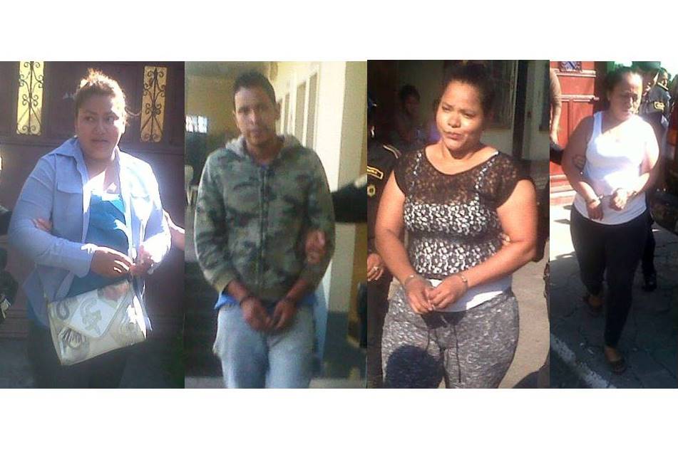 Cuatro de los capturados por la PNC en Escuintla, quienes son requeridos por un juzgado en Jalapa. (Foto Prensa Libre: PNC)