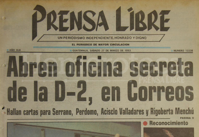 Titular de Prensa Libre del 27 de marzo de 1993. (Foto: Hemeroteca PL)