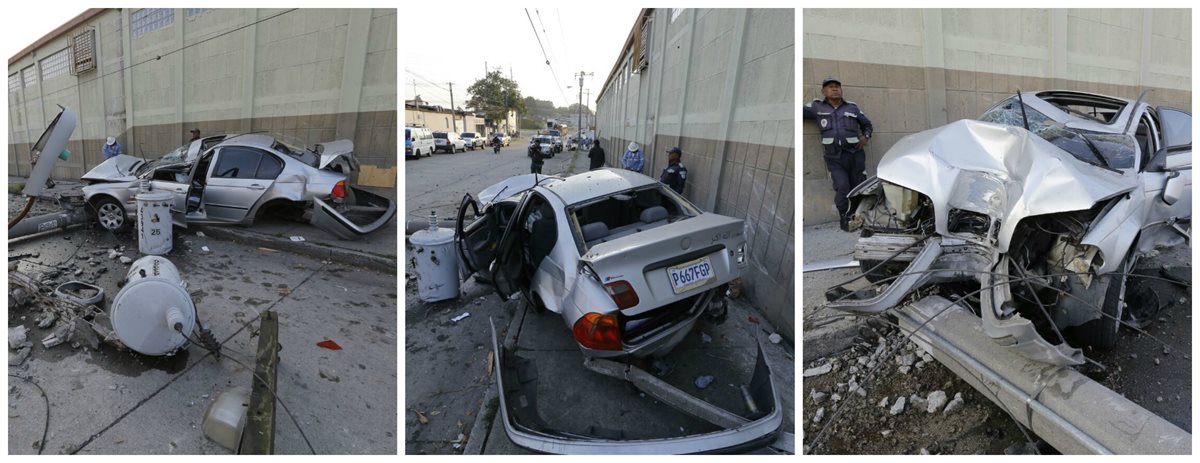Automóvil queda destruido luego de accidente en la zona 13. El conductor sobrevive. (Foto Prensa Libre: Erick Ávila)