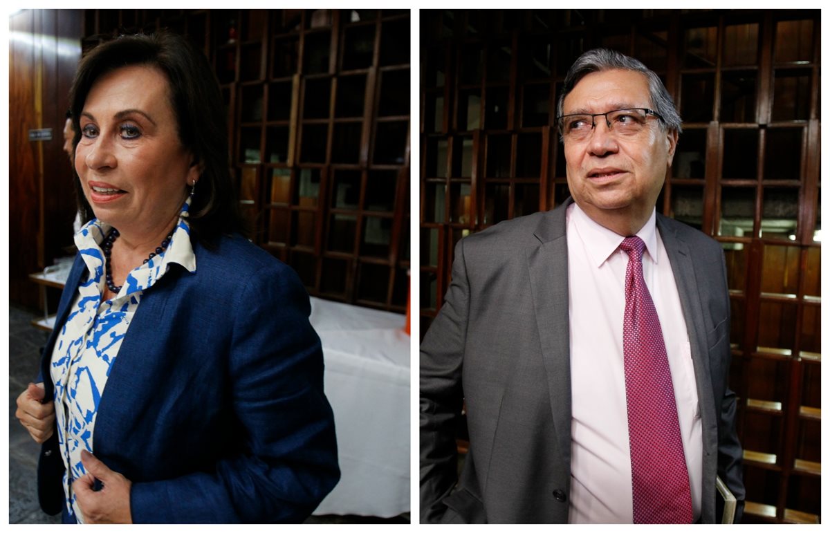 Sandra Torres y Jafet Cabrera al salir de la reunión con el Consejo Superior Universitario de la Usac. (Foto Prensa Libre: Paulo Raquec)