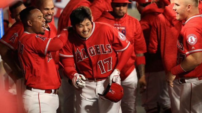 Shohei Ohtani fue elegido el mejor jugador en su primera semana como jugador de las Grandes Ligas de béisbol. (Getty)