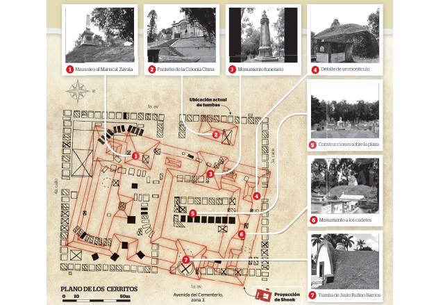 Plano de los Cerritos del Cementerio General, en cada uno se encuentra un mausoleo o tumba. (Foto: Hemeroteca PL)