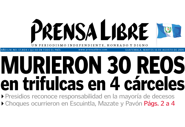 Portada de Prensa Libre del 16 de agosto 2005. (Foto: Hemeroteca PL)