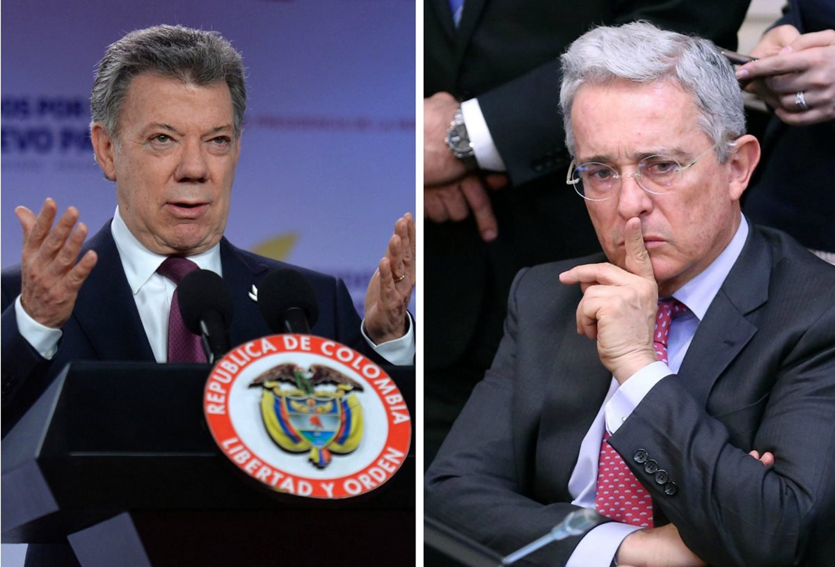 Santos (i) y Uribe (d) se reunirán en la sede de Gobierno el miércoles próximo. (Foto Prensa Libre: AFP)