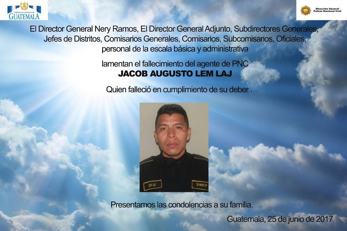 El agente Jacob Augusto Lem Laj prestó servicio por más de ocho años en la PNC. (Foto, Prensa Libre: PNC)