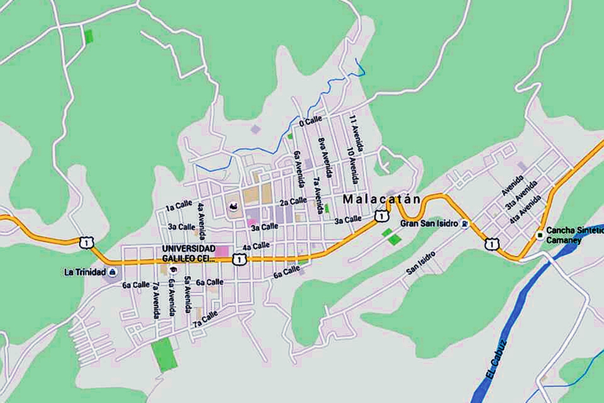 Mapa de  Malacatán, San Marcos, donde un ataque armado dejó como saldo la muerte de un investigador de la PNC. (Foto Prensa Libre: Google Maps)