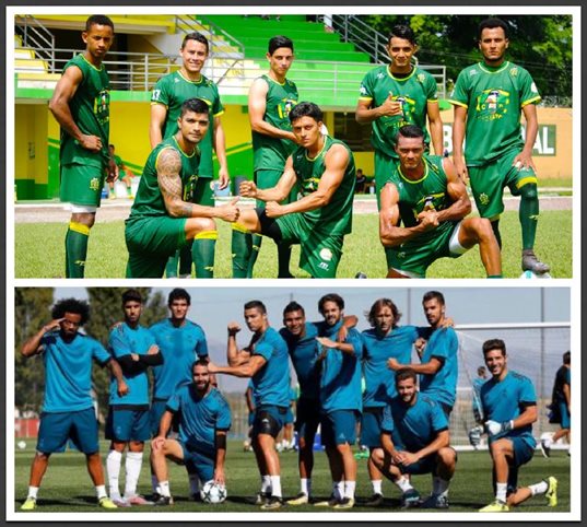 Los jugadores de Guastatoya invitan a sus aficionados para que los apoyen en el juego frente a Xelajú MC, como lo hacen los del Real Madrid. (Foto Prensa Libre: cortesía CD Guastatoya)