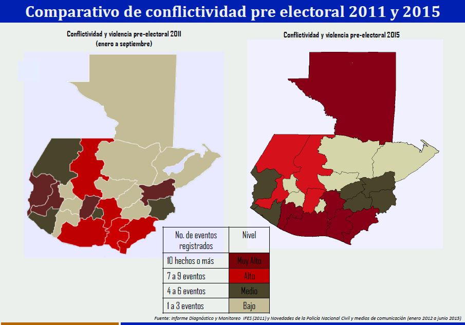 Mapa comparativo de violencia electoral 2011-2015. (Foto Prensa Libre: TSE)