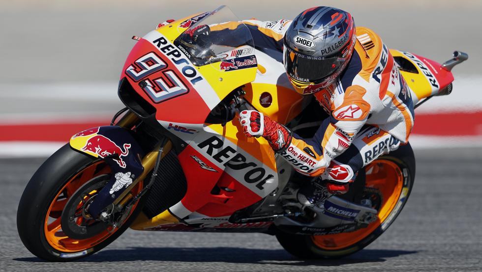 Marc Márquez ganó por quinto año consecutivo en el Gran Premio de las Américas. (Foto Prensa Libre: EFE).