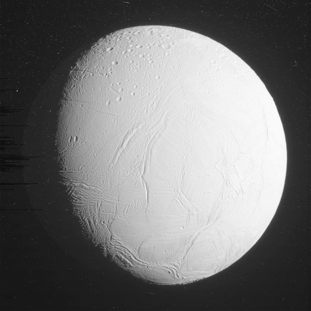 Imagen de la Nasa que muestra la luna Encelado de Saturno. (Foto Prensa Libre: AP).