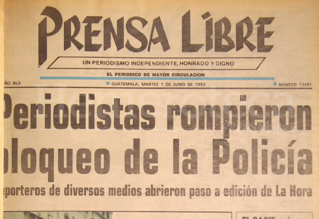 Titular de Prensa Libre del 1 de junio de 1993. (Foto: Hemeroteca PL)