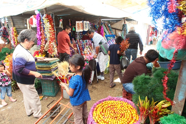 Comerciantes venden artículos en la feria navideña del Roosevelt. (Foto Prensa Libre: Álvaro Interiano)