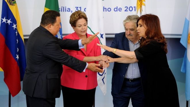 Líderes de la izquierda de Venezuela, Brasil, Uruguay y Argentina fueron una vez una fuerza unida. (AFP)