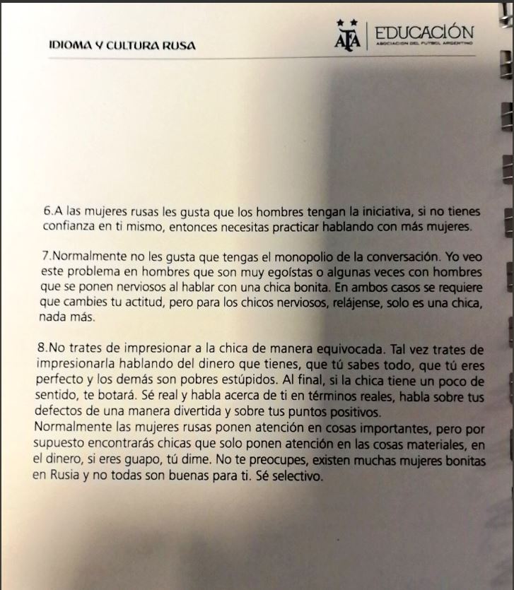 Este es el manual de comportamiento de la delegación de Argentina. (Foto Prensa Libre: Tomada de redes)