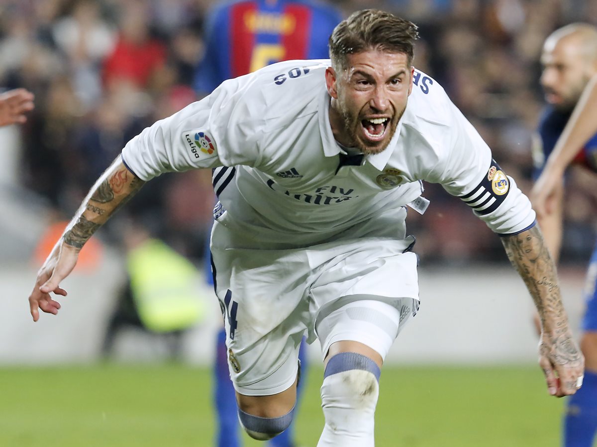 La euforia total de Sergio Ramos, después de marcar el 1-1. (Foto Prensa Libre: AFP)