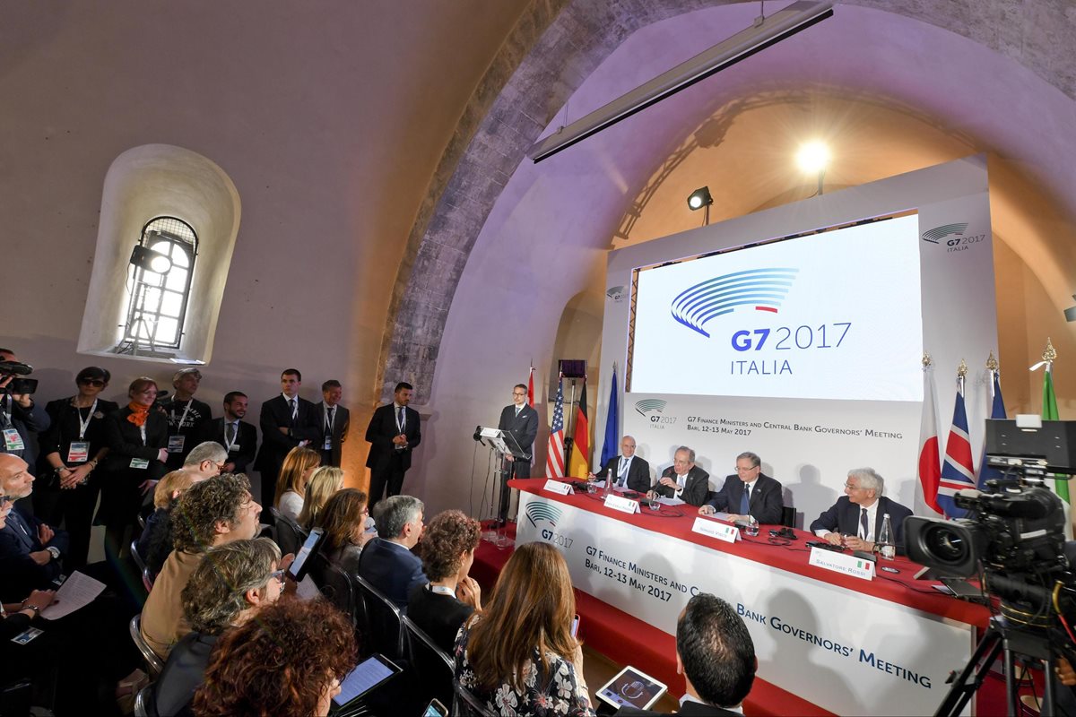 Celebración de la conferencia de prensa al final del G7 reunidos en Bari, Italia.(Foto Prensa Libre:EFE).