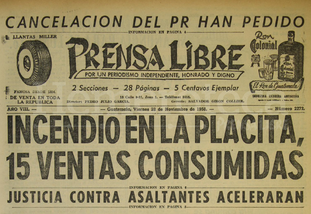 Titular de Prensa Libre del 28/11/1958. (Foto: Hemeroteca PL)