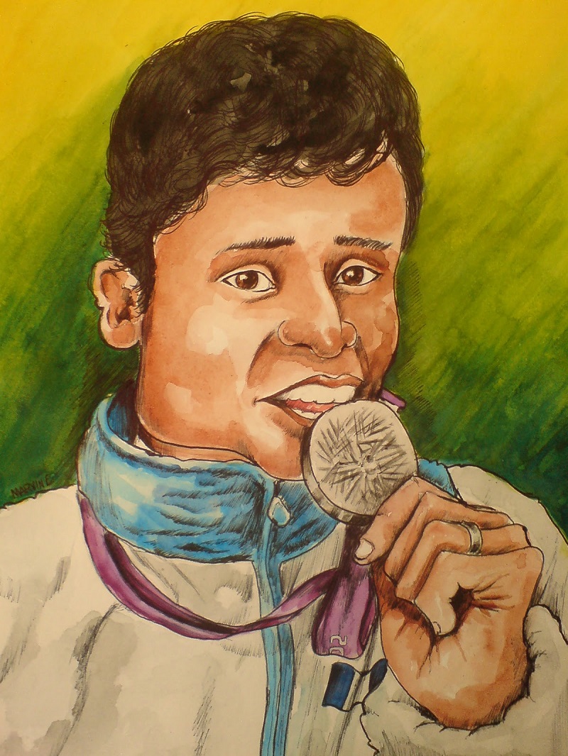 Retrato que el artista quetzalteco Marvin Vásquez hizo al atleta Érick Barrondo. (Foto Prensa Libre: Fred Rivera)