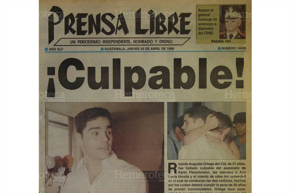 Portada del 25/04/1996 se dio a conocer la sentencia en contra de Ortega Del Cid por la muerte de Karin Fleischmann. (Foto: Hemeroteca PL)