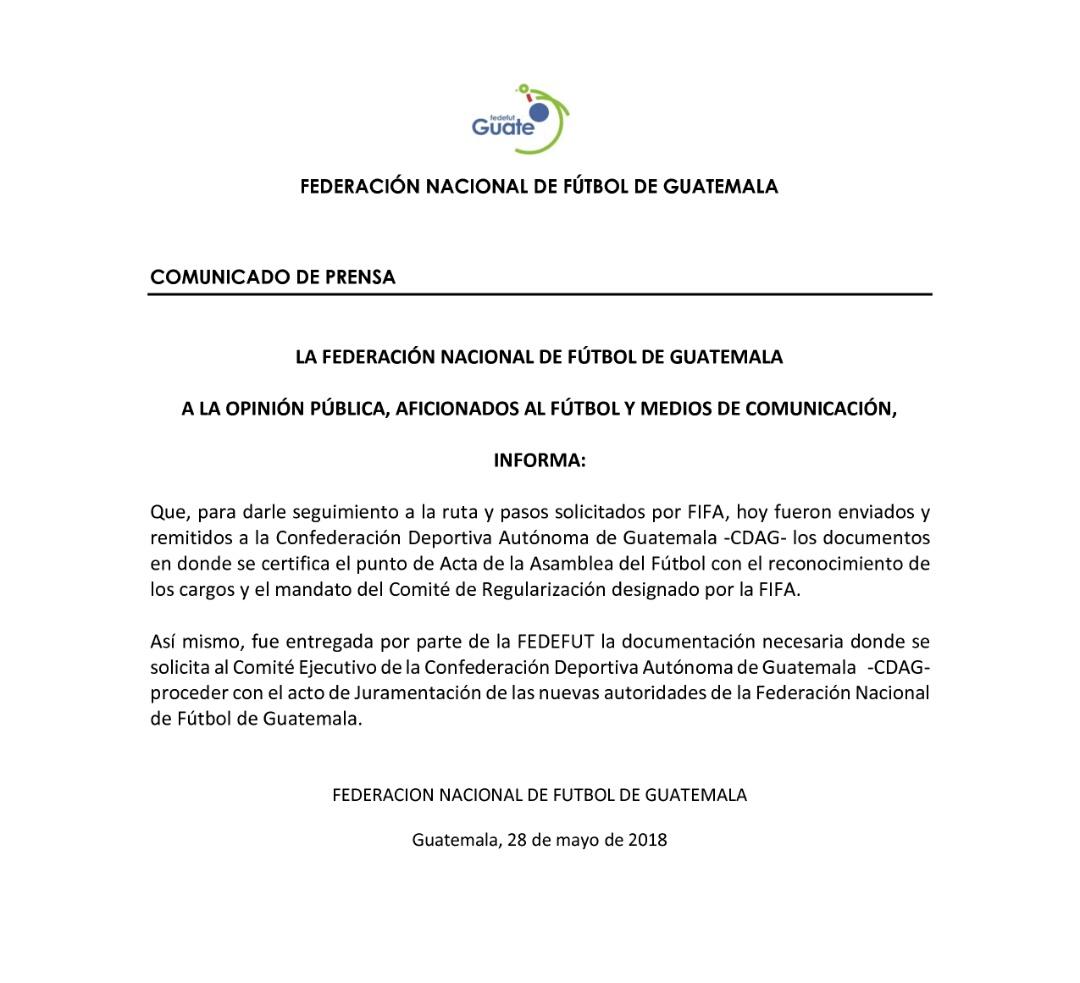 El comunicado de la Fedefut. (Foto Prensa Libre: Fedefut)