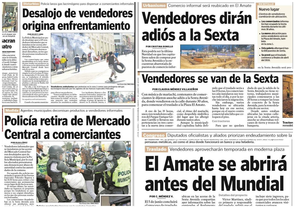 Desde 2010 la comuna retiró las ventas ambulantes de la 6a. avenida y trasladó a los comerciantes a la Plaza El Amate. (Foto Prensa Libre: Hemeroteca PL)