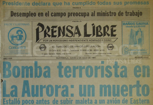 1981: bomba en aeropuerto La Aurora causa terror