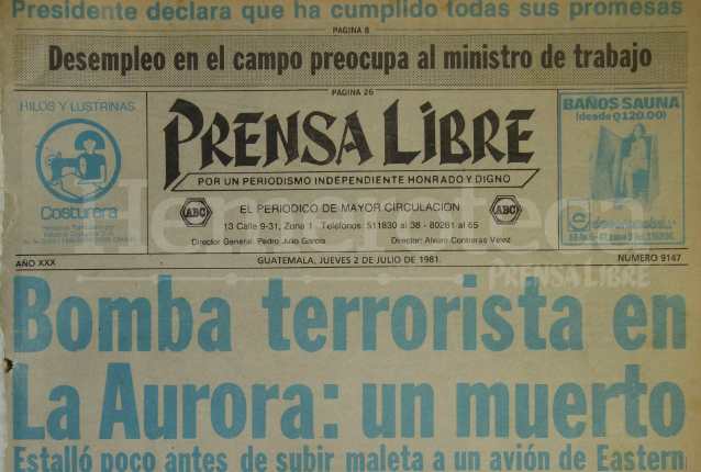 Titular de Prensa Libre del 2 de julio de 1981. (Foto: Hemeroteca PL)