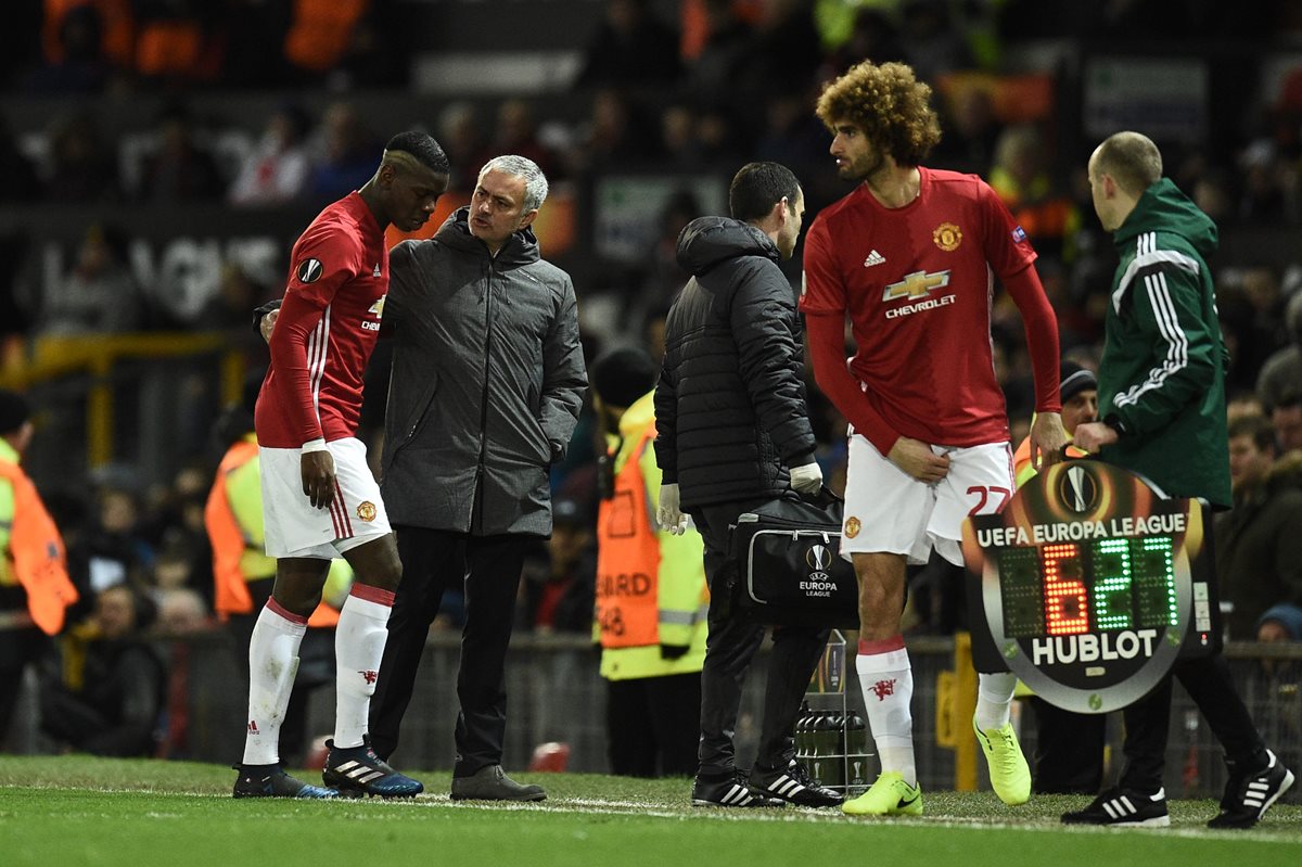 Pogba se lesionó en el partido contra el Rostov en Europa League. (Foto Prensa Libre: AFP)