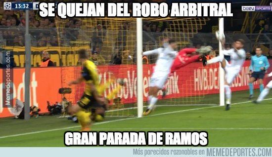 El penalti no marcado por la mano de Sergio Ramos fue lo más comentado en las redes sociales. (Foto Prensa Libre: cortesía Memedeportes)