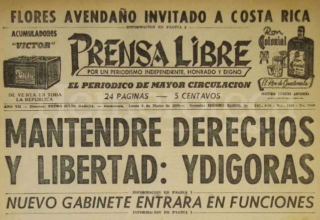Ydígoras toma posesión de la Presidencia en 1958