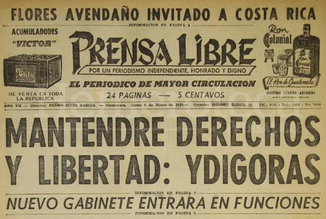 Titular de Prensa Libre del 3/1/1958. (Foto: Hemeroteca PL)
