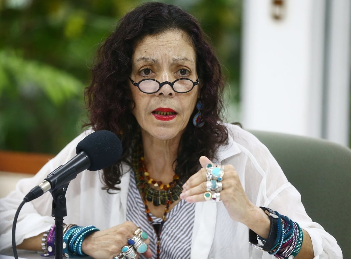 Rosario Murillo, vicepresidenta de Nicaragua durante una conferencia de prensa en Managua, Nicaragua. (Foto HemerotecaPL).