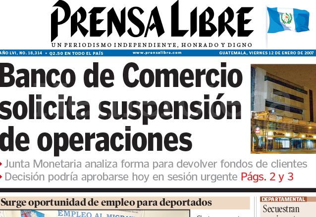 Titular de Prensa Libre del 12 de enero de 2007. (Foto: Hemeroteca PL)