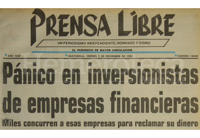 Titular de Prensa Libre del 5/11/1993. (Foto: Hemeroteca PL)