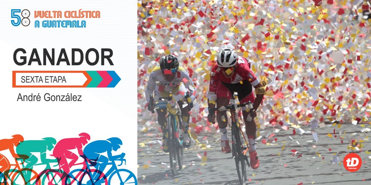 El peruano André González pedalea al máximo en el ingreso a la meta en Totonicapán y cruza la meta en el primer lugar de la sexta etapa. (Foto Prensa Libre: Norvin Mendoza).