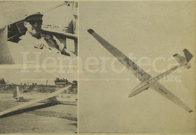 Detalle de la portada de Prensa Libre del 8 de febrero de 1965 donde aparece el ingeniero Max Paetau y el planeador que manejaba, minutos antes de su muerte. (Foto: Hemeroteca PL)