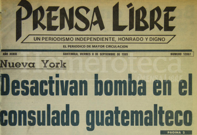 Titular de Prensa Libre del 8/09/1989. (Foto: Hemeroteca PL)