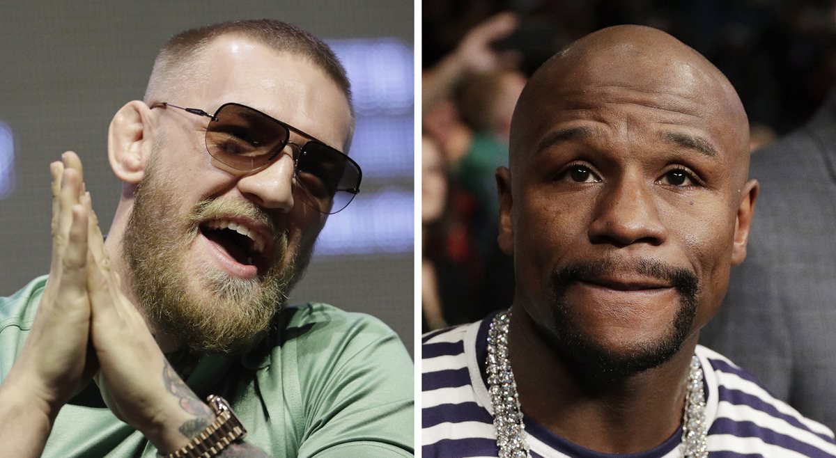 El peleador irlandés de MMA, Conor McGregor, y el boxeador estadounidense, Floyd Mayweather, pelearán el próximo 26 de agosto en Las Vegas. (Foto Prensa Libre: AP)